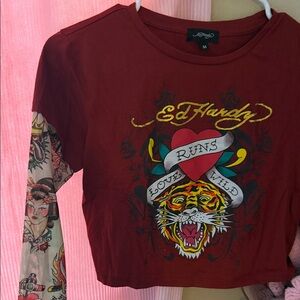 Ed Hardy Maroon Graphic Crop Top